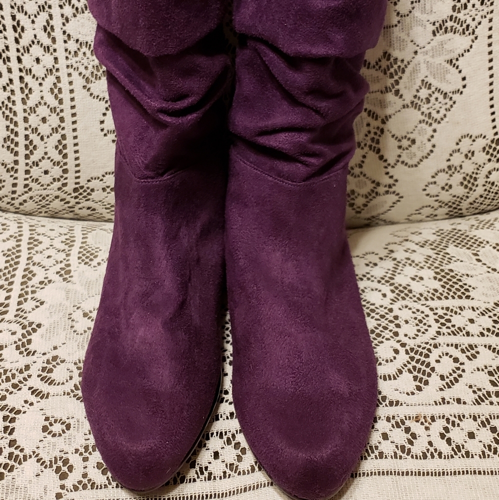 Dark purple faux suede boots